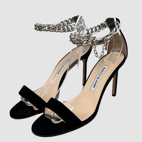 Manolo Blahnik Shoes - Manolo Blahnik Black Suede High Heel Chain Sandals US7/ EU37